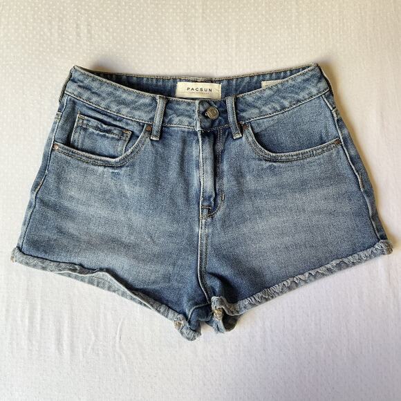 Pacsun Women Shorts 23 Blue Denim High Rise Short Shorts Frayed Hem - Picture 1 of 10
